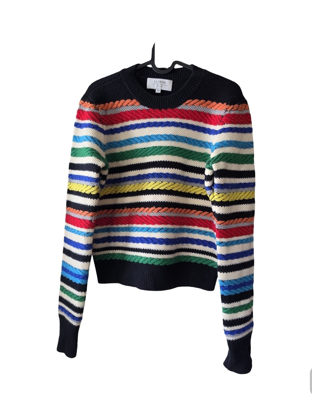 La Ligne Navy Striped Cable-Knit Crewneck Sweater
